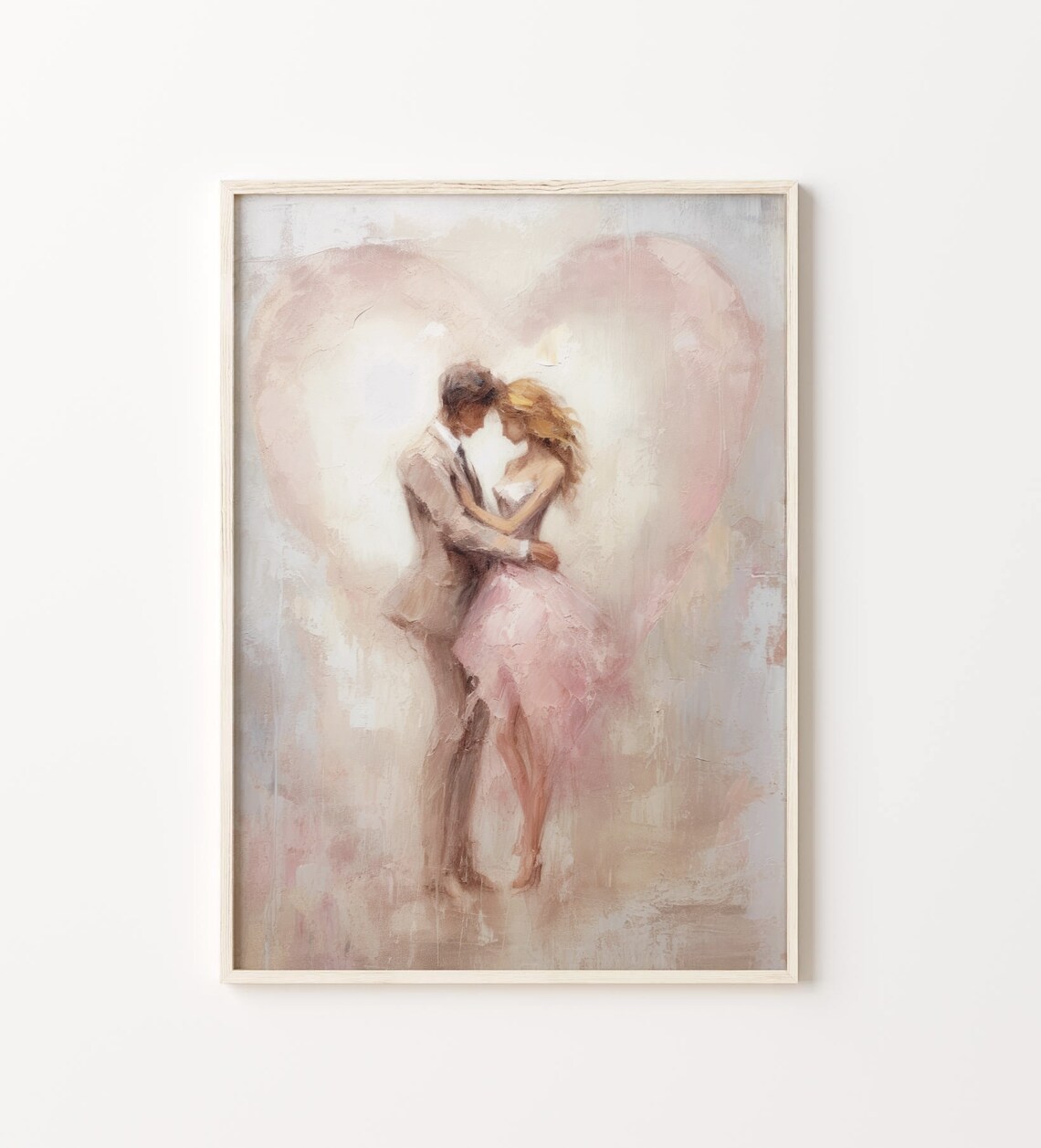 Romantic Couple Embracing In Front Of A Soft Pink Heart Poster - Image 5