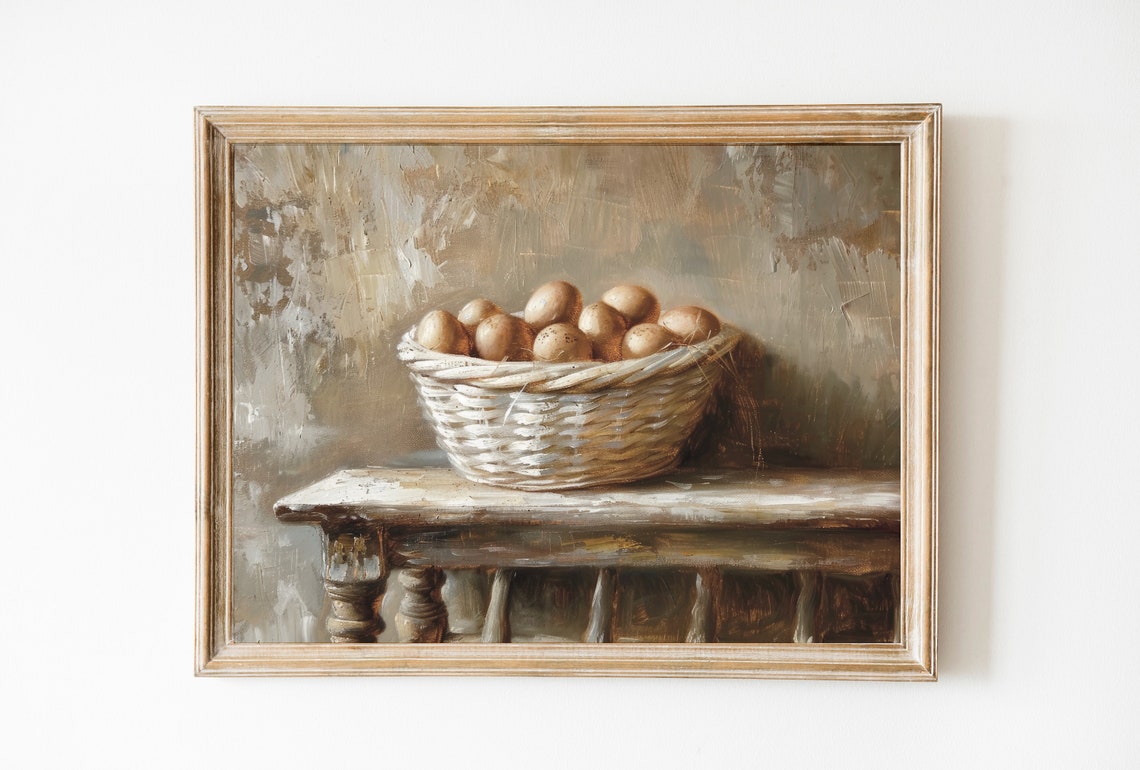 Woven Basket Of Eggs Rustic Country Kitchen Vintage Farmhouse Poster