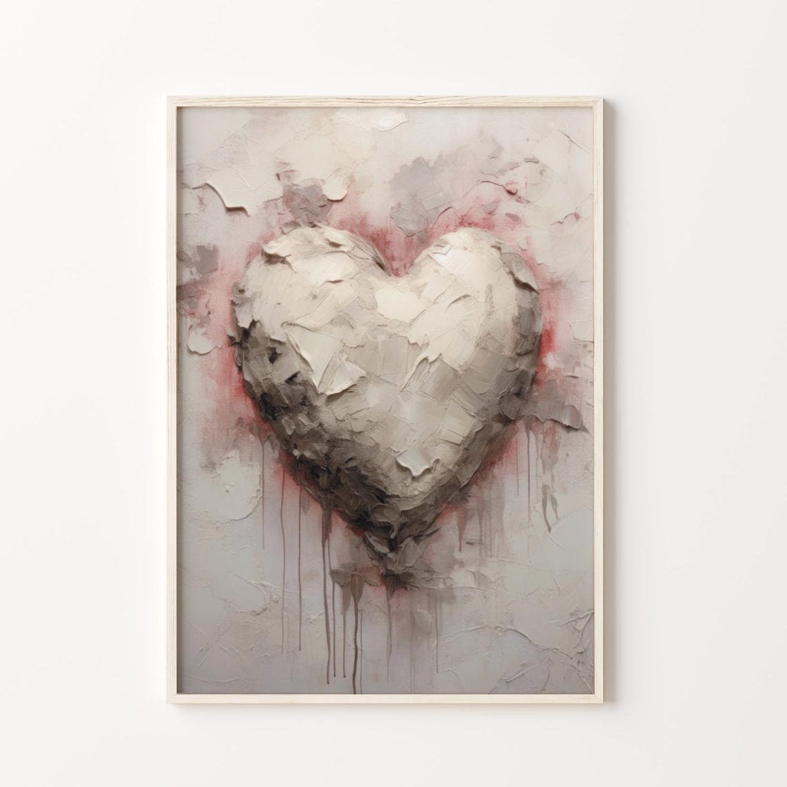White Textured Heart Pink Blush Impasto Minimalist Love Poster - Image 4