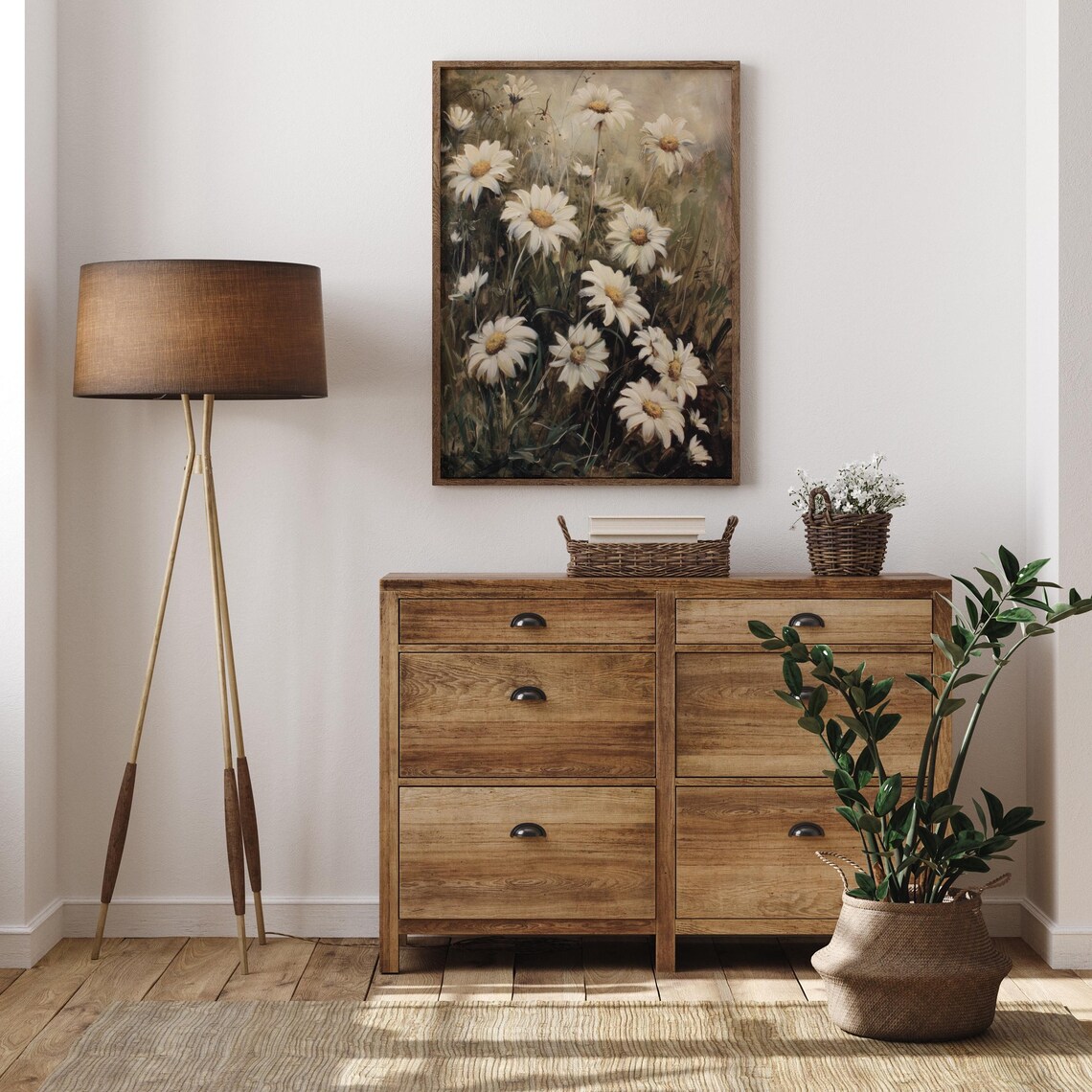 White Daisy Meadow Oil Painting Vintage Farmhouse Flower Poster - Image 4