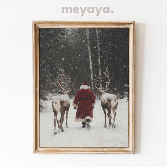 Vintage Christmas Santa Print Santa Painting Rustic Holiday Decor Christmas Print Cute Snowy Print Farmhouse Christmas Cottagecore Art