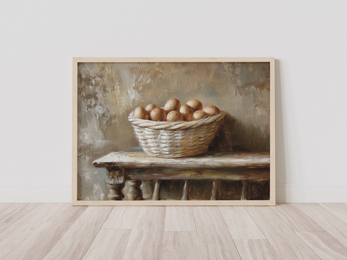 Woven Basket Of Eggs Rustic Country Kitchen Vintage Farmhouse Poster - Image 2