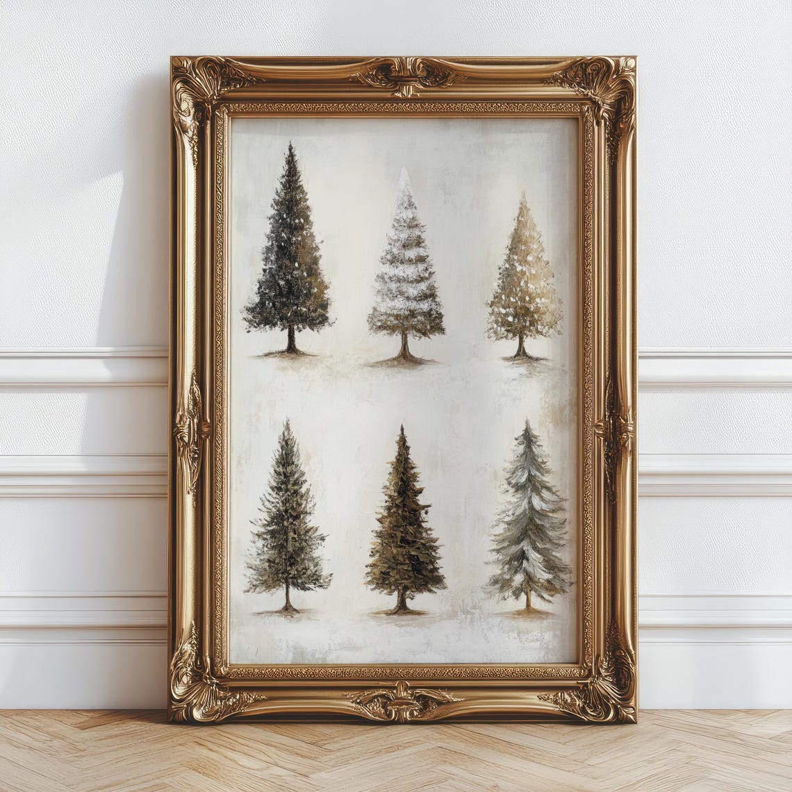 Six Pine Trees Neutral Winter Vintage Christmas Holiday Forest Poster - Image 4