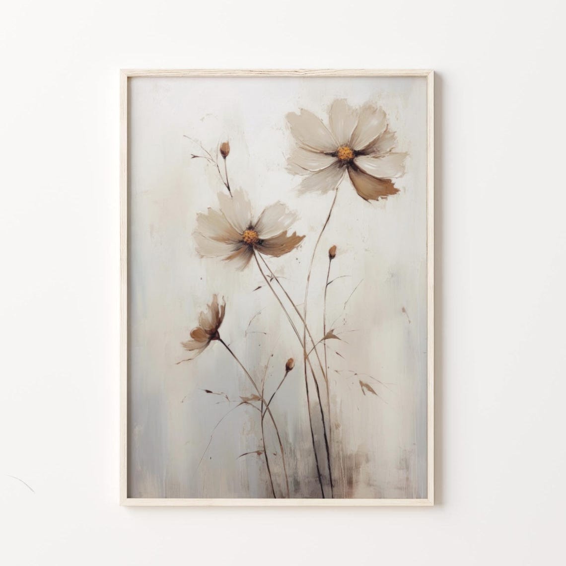 Minimalist White Wildflowers Oil Painting Neutral Botanical Poster - Image 4