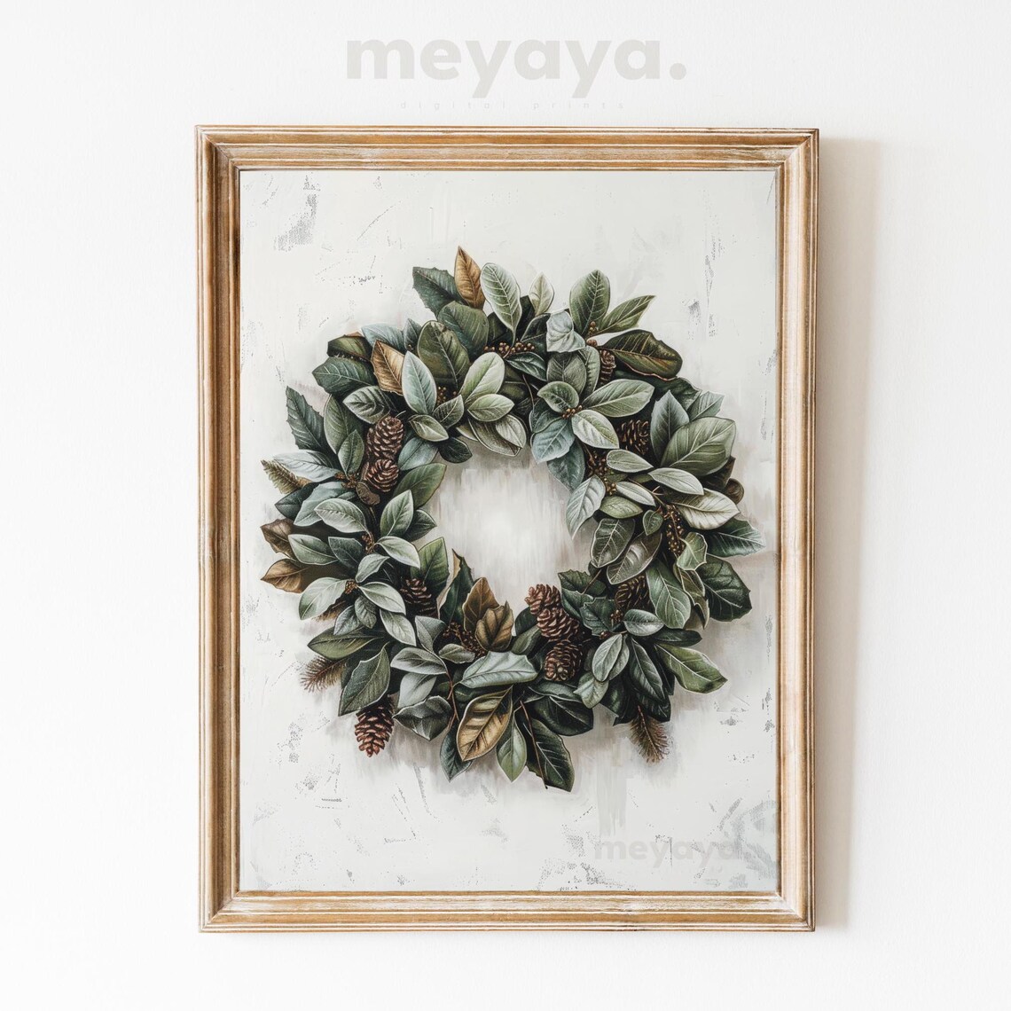 Christmas Wreath Vintage Oil Painting Art Print