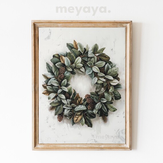 Christmas Wreath Vintage Oil Painting Art Print