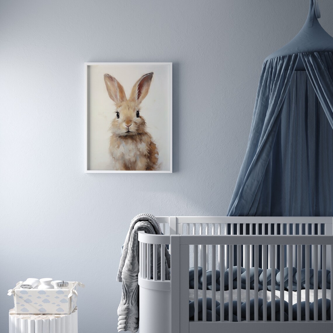 Baby Bunny Portrait Oil Painting Soft Cream Spring Nursery Poster - Image 4