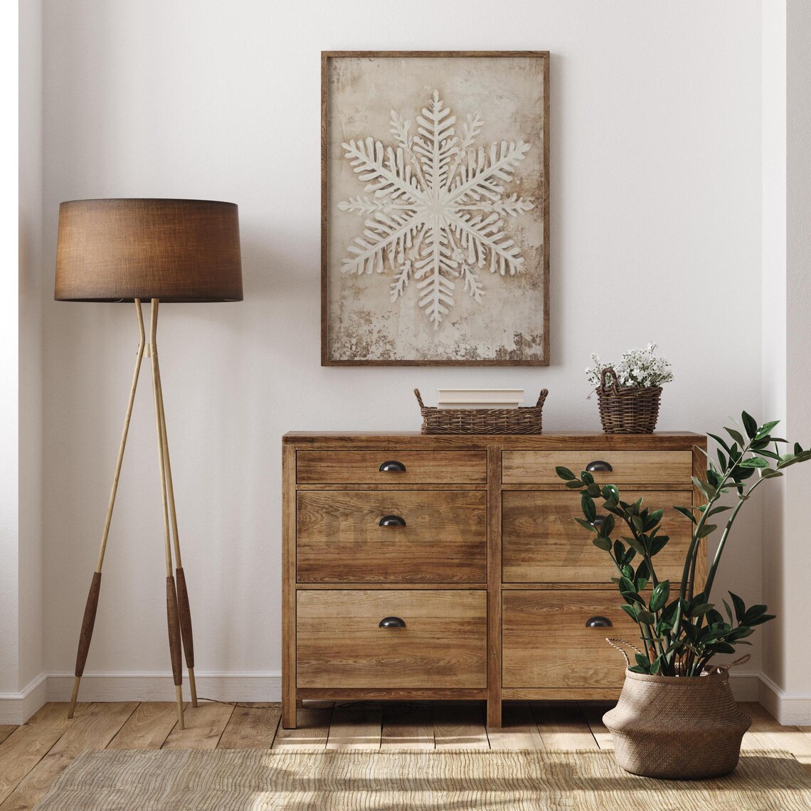 Snowflake Vintage Christmas Seasonal Art Print, Rustic - Image 4