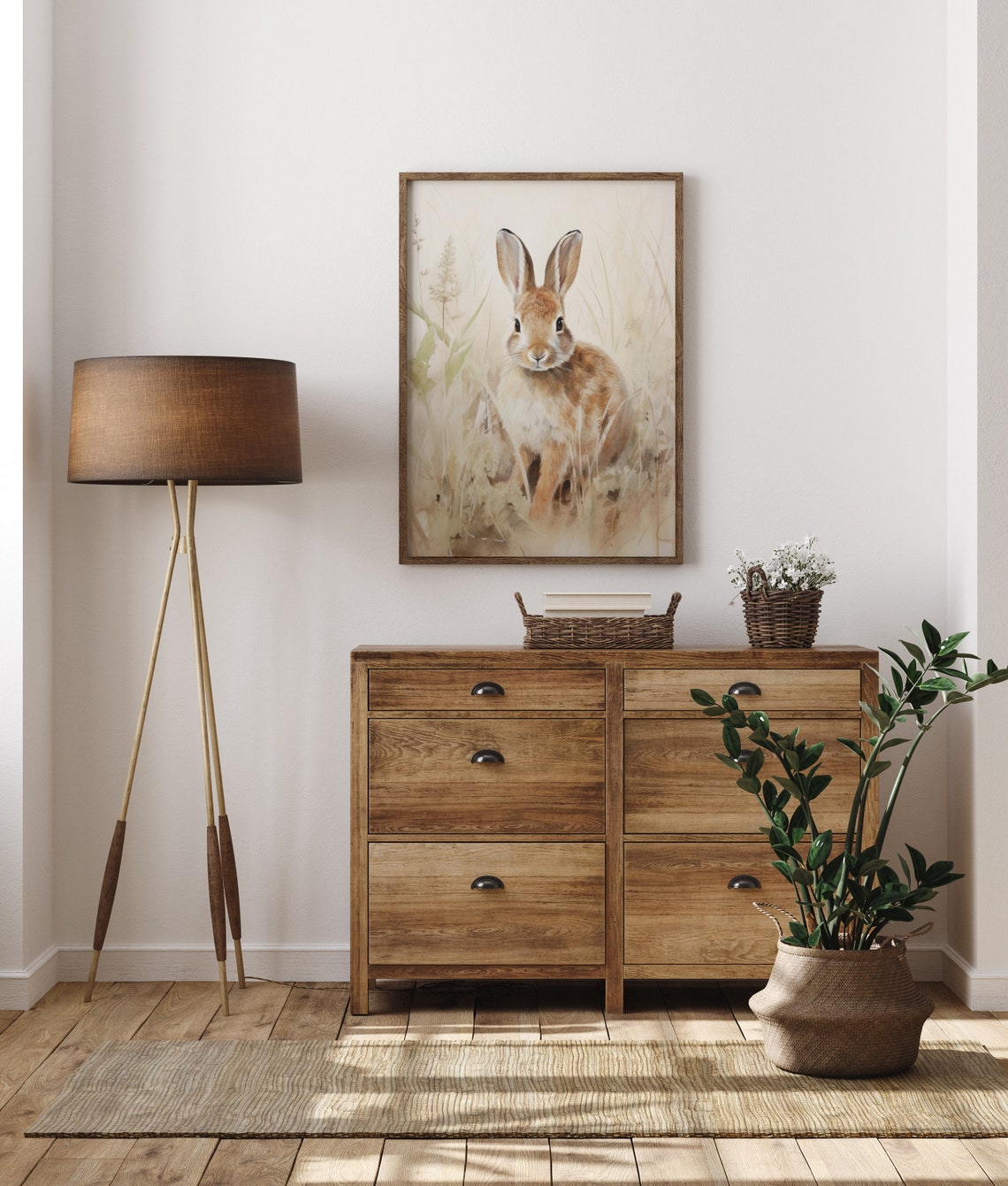 Brown Bunny In Tall Grass Soft Neutral Vintage Spring Poster - Image 5