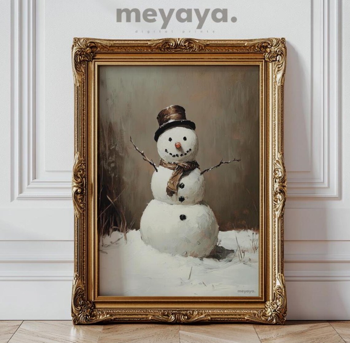 Brown Christmas Snowman Art Print, Rustic Holiday Decor - Image 3