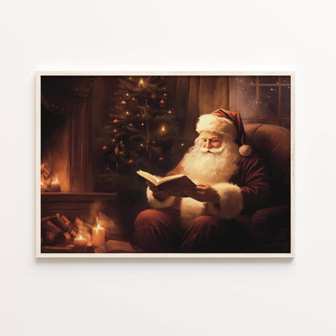 Santa Reading A Book Print Xmas Print Vintage Christmas Painting Moody Art Holiday Art Trendy Christmas Classic Santa Poster - Image 4