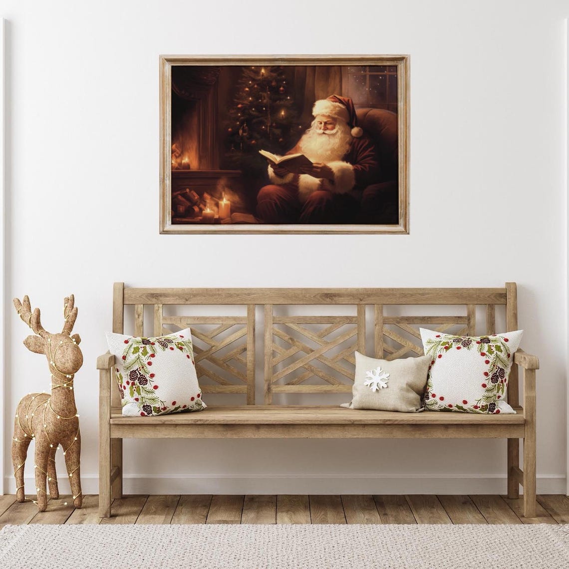 Santa Reading A Book Print Xmas Print Vintage Christmas Painting Moody Art Holiday Art Trendy Christmas Classic Santa Poster - Image 2