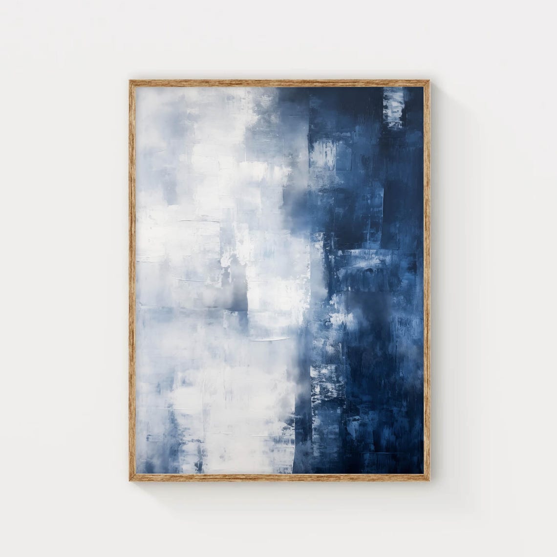 Deep Blue And White Abstract Brushwork Misty Modern Art Poster