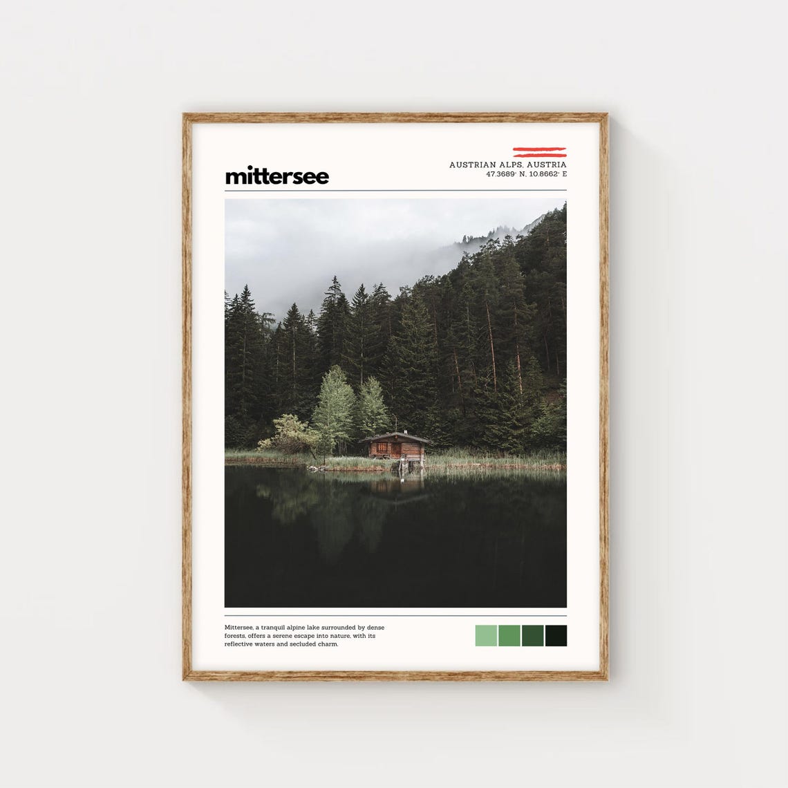 Mittersee Austrian Alps Misty Lake Forest Boathouse Photo Poster - Image 5