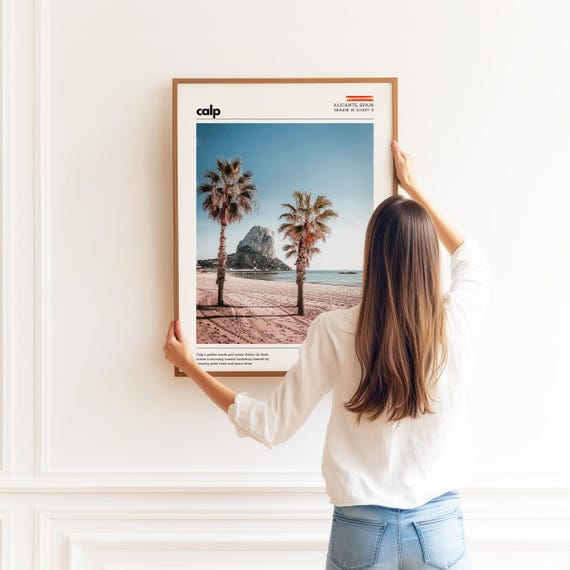 Calp Beach Wall Art Alicante Spain Print Mediterranean Coastal Poster Palm Tree Photography Pen De Ifach Decor Travel Beach Artwork