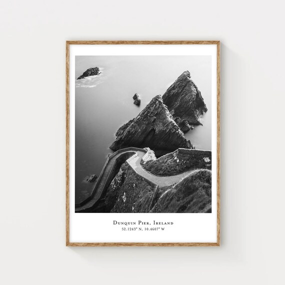 Dunquin Pier Kerry Ireland Black White Coastal Cliffs Poster