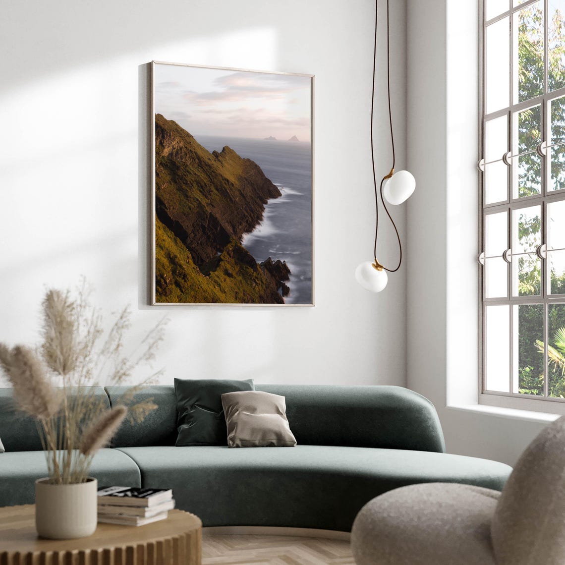 Green Sea Cliffs at Sunset with Islands Offshore Coastal Poster - Image 2