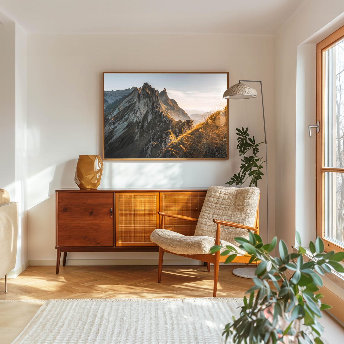 Dramatic Alpine Rocky Peaks Bathed in Warm Evening Light Poster - Image 5