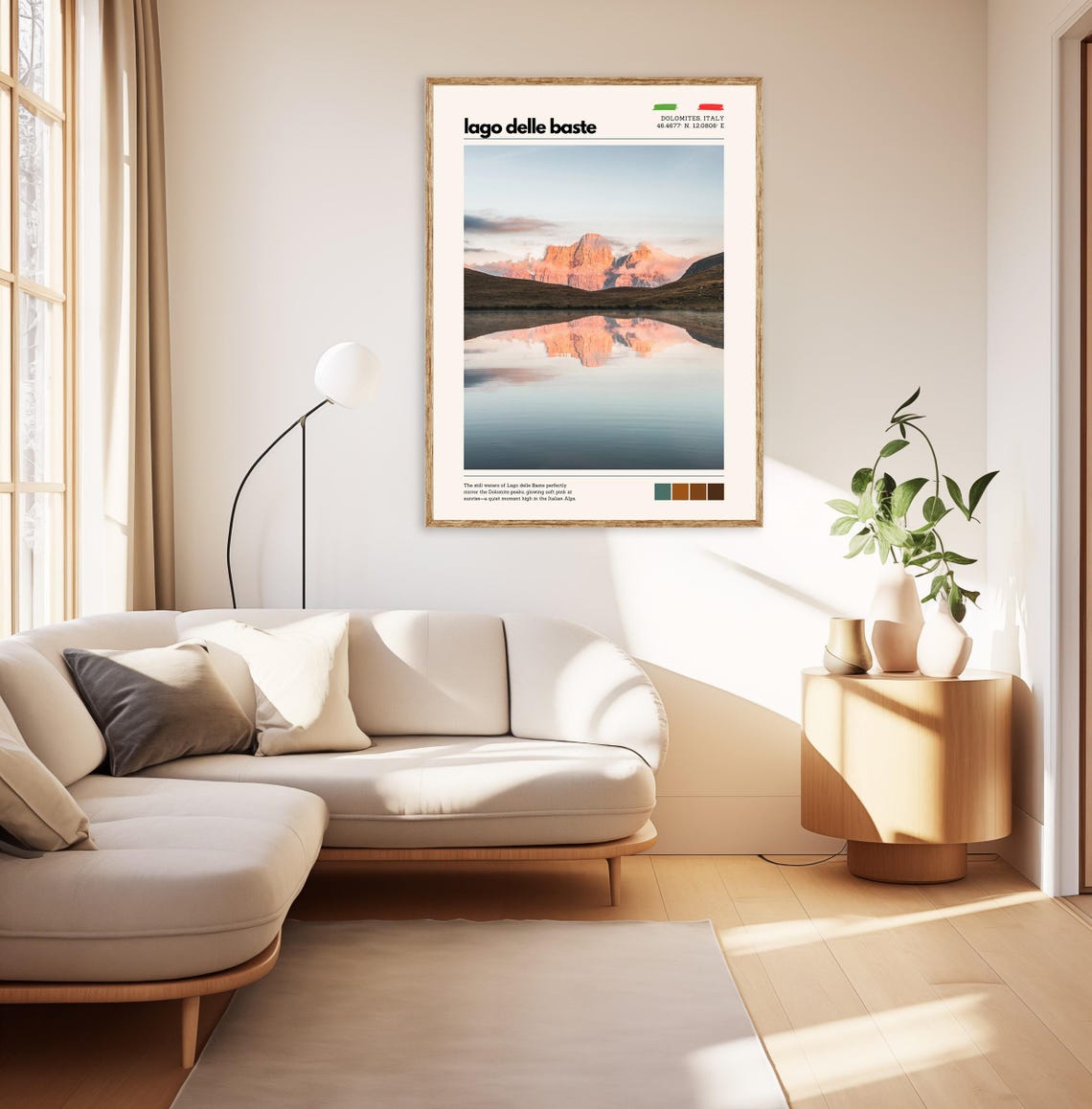 Lago delle Baste Dolomites Sunrise Mirror Lake Pink Glow Poster - Image 2