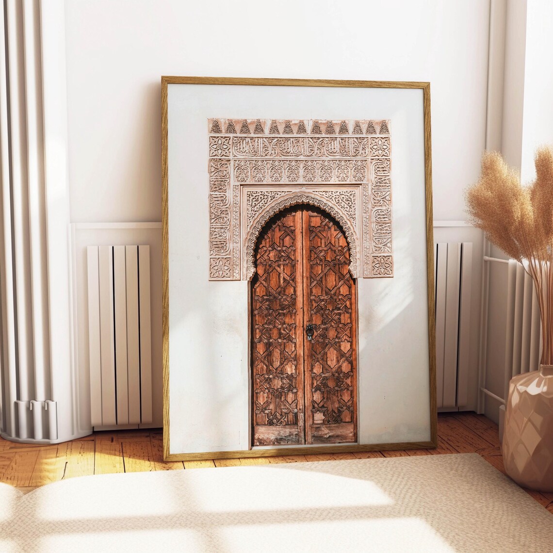 Moorish Palace Carved Wooden Door Archway White Wall Photo Poster - Image 4