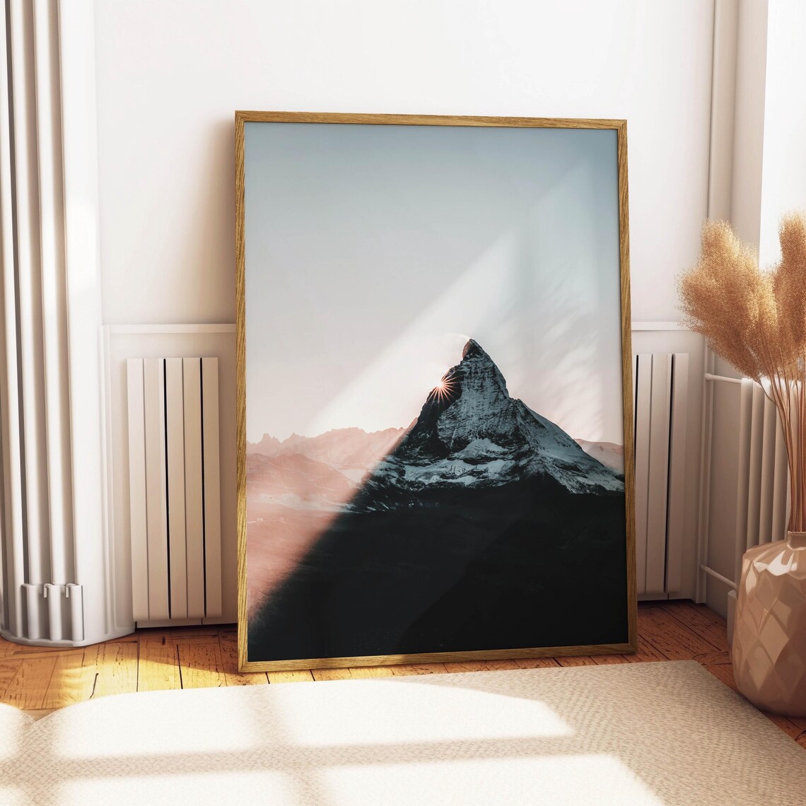 Matterhorn Sunrise Sunburst Golden Light Snowy Alpine Peak Poster - Image 4