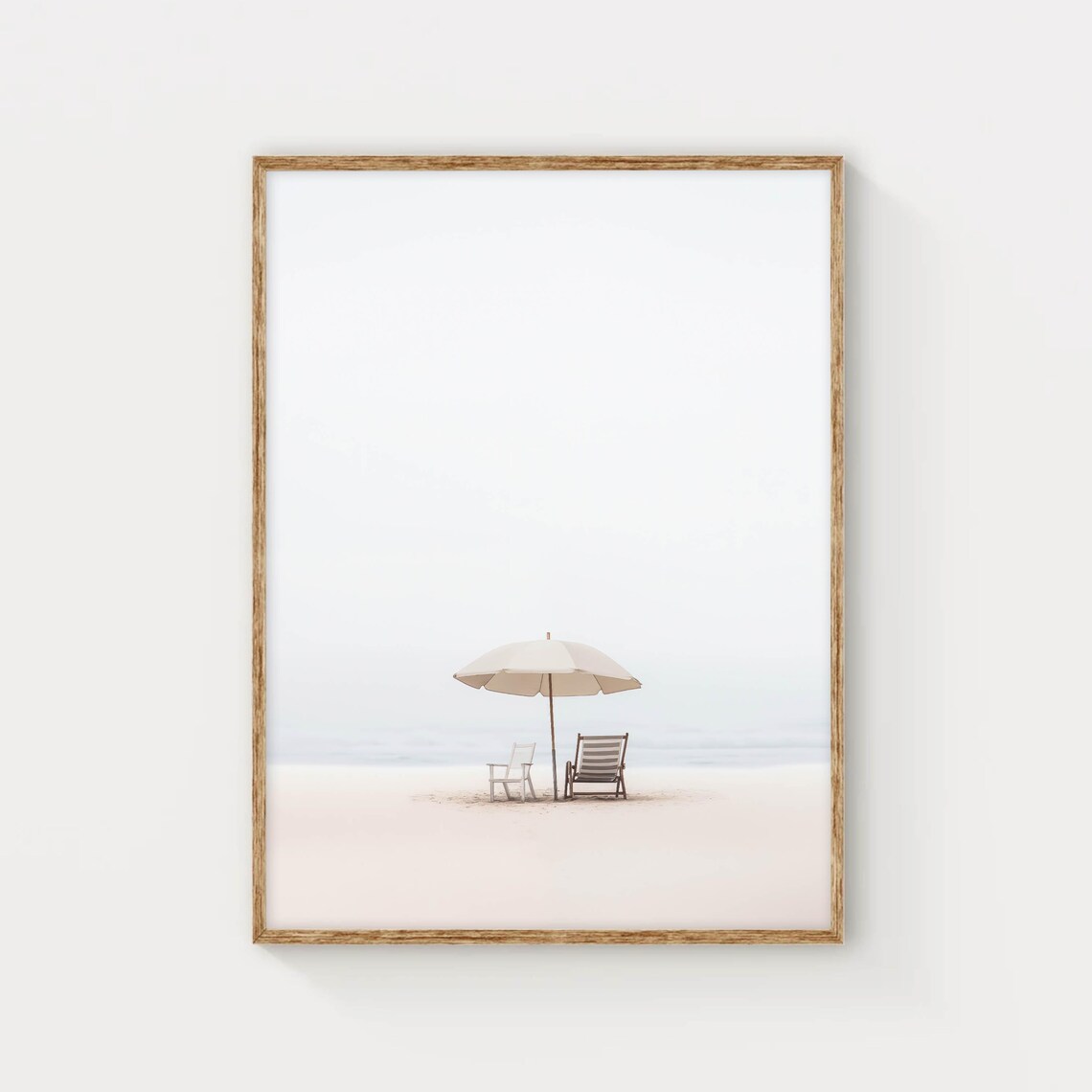 Beach Umbrella Two Chairs White Sand Minimalist Coastal Photo Poster