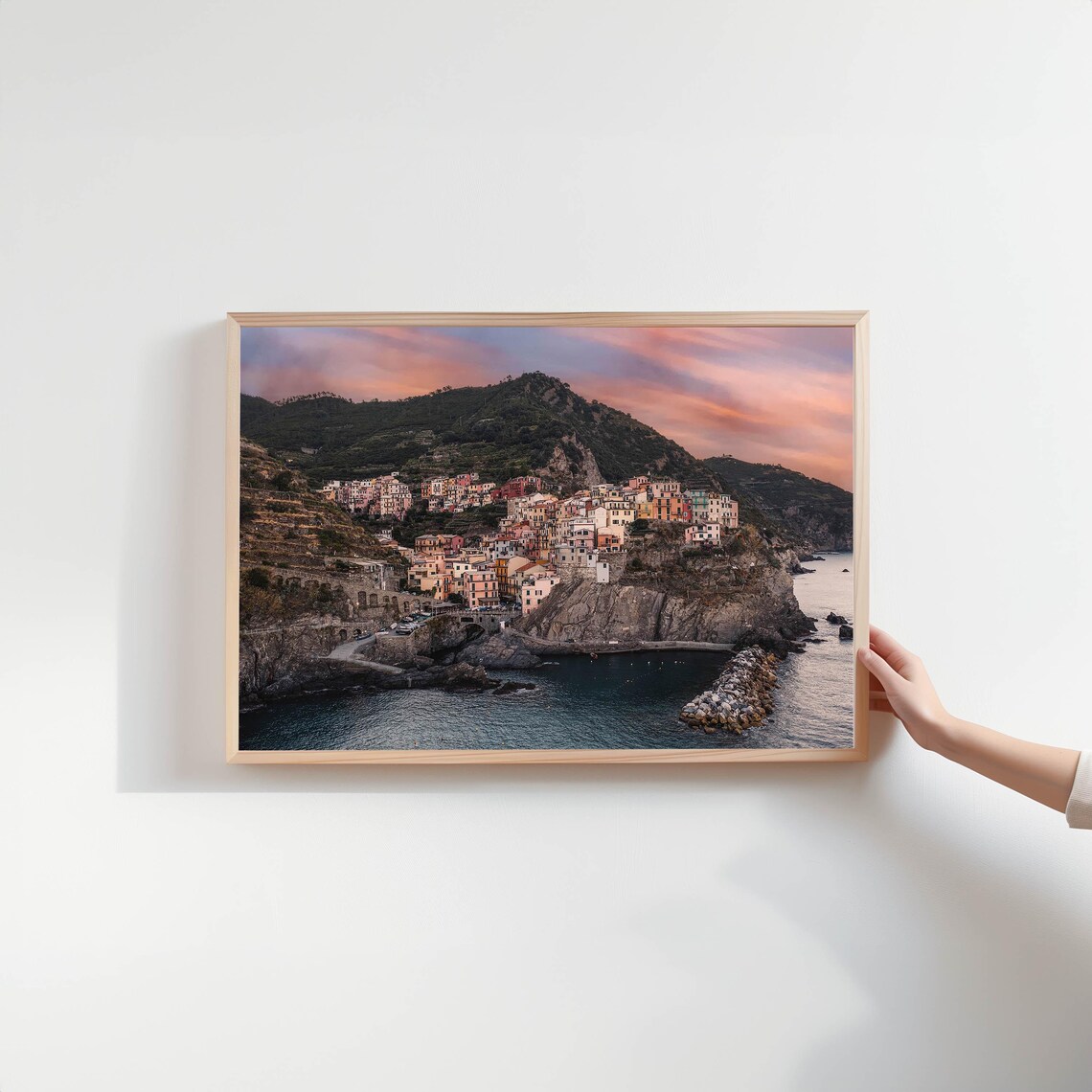 Manarola Cinque Terre Sunset Pink Sky Harbor Village Italy Poster - Image 2