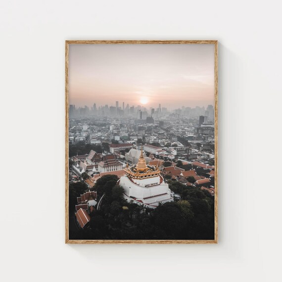Wat Saket Golden Mount Sunrise Bangkok Thailand Temple Poster