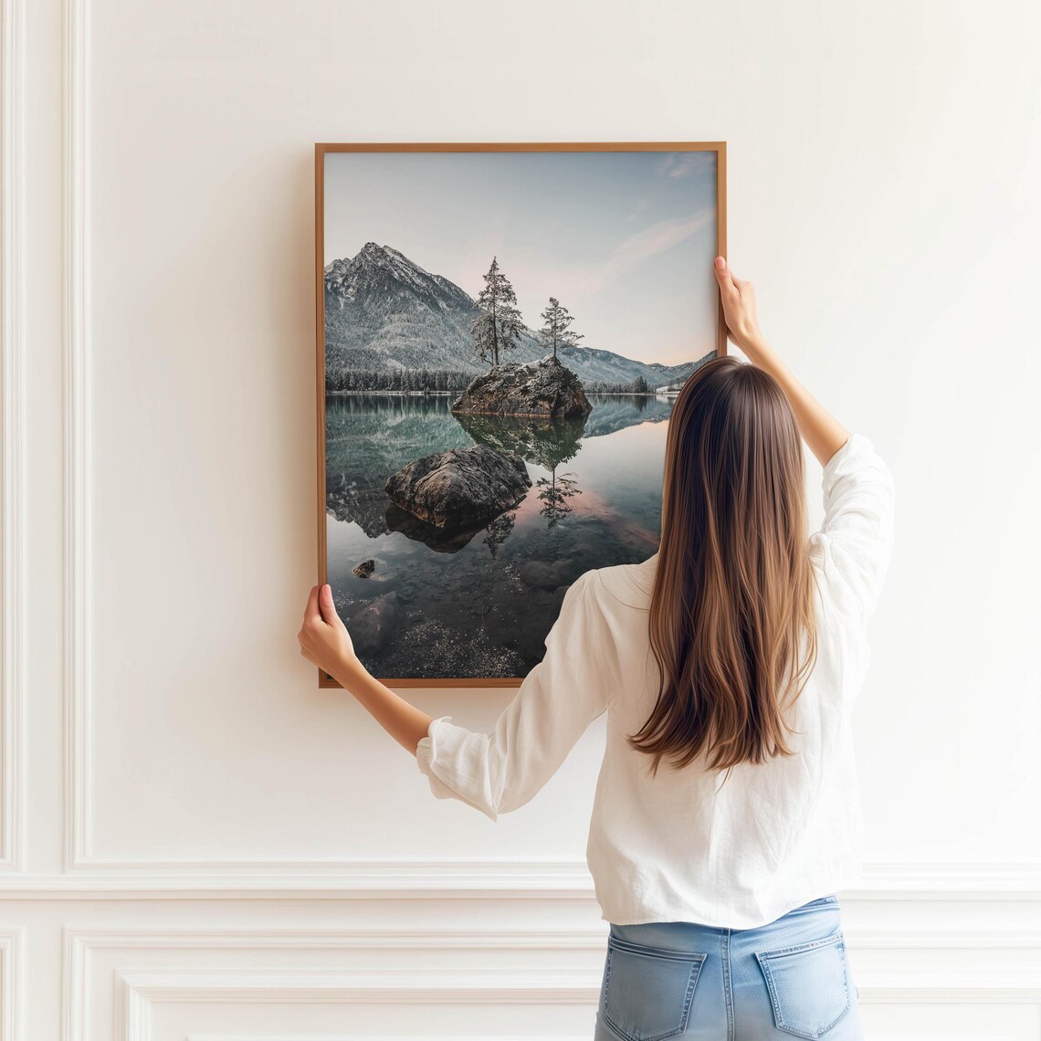 Alpine Lake Island Reflection at Dawn Mountain Photography Poster - Image 3