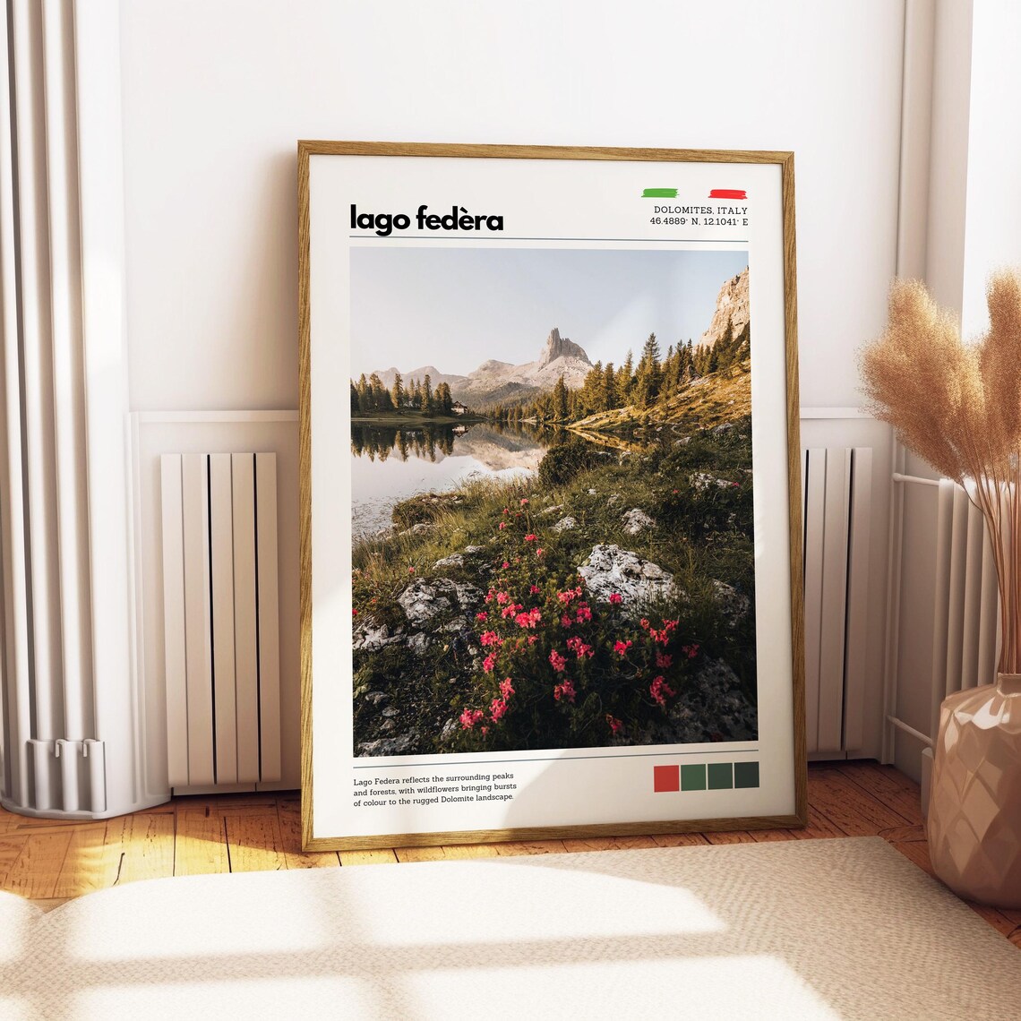 Lago Federa Dolomites Italy Alpine Lake Wildflower Travel Poster - Image 3