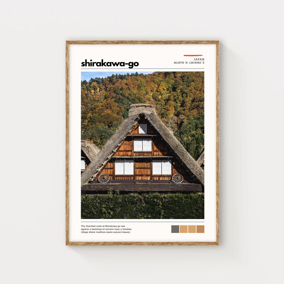Shirakawa Go Wall Art Traditional Japanese Village Print Thatched Roof Landscape Poster Autumn Nature Decor Japan Travel Photography