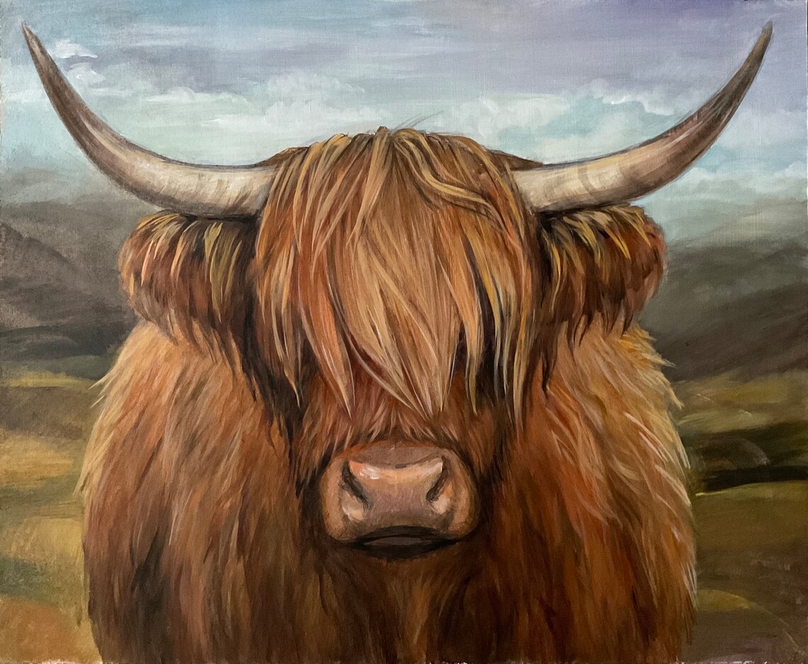 Highland Cow Portrait, Original Animal Art Print