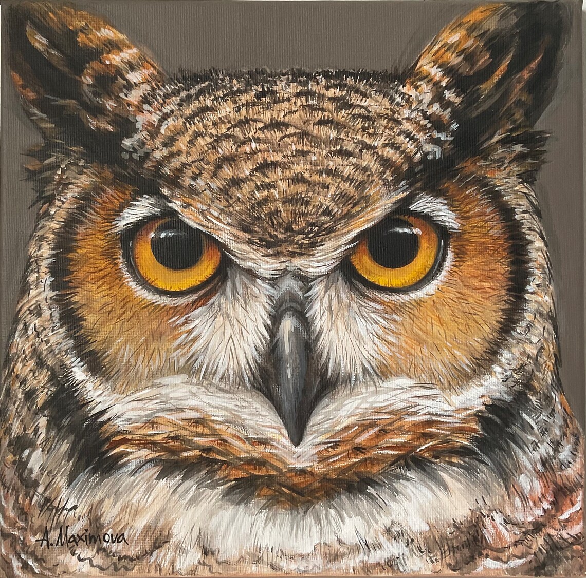 Great Horned Owl Acrylic Portrait Wildlife Art Print - Image 4