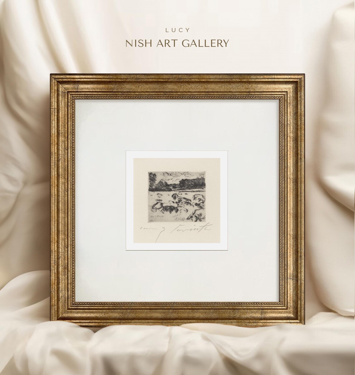 Abstract Sketch Art Print, Gold Foiled Italian Frame