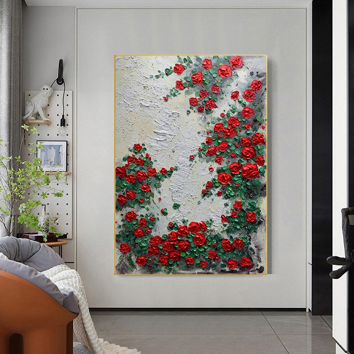 Classic Red Rose Bush Blooming Flowers On White Textured Art Poster - Image 4
