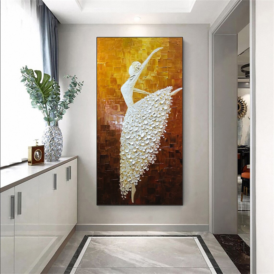 White Ballerina Dancer Petal Tutu Golden Bronze Oil Painting Poster - Image 3