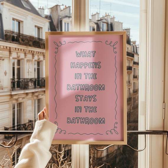 Pink Bathroom Wall Print Art Decor Dorm Girly Funny
