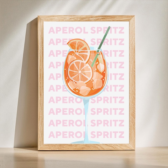 Aperol Spritz Cocktail Illustration Pink Kitchen Bar Art Poster