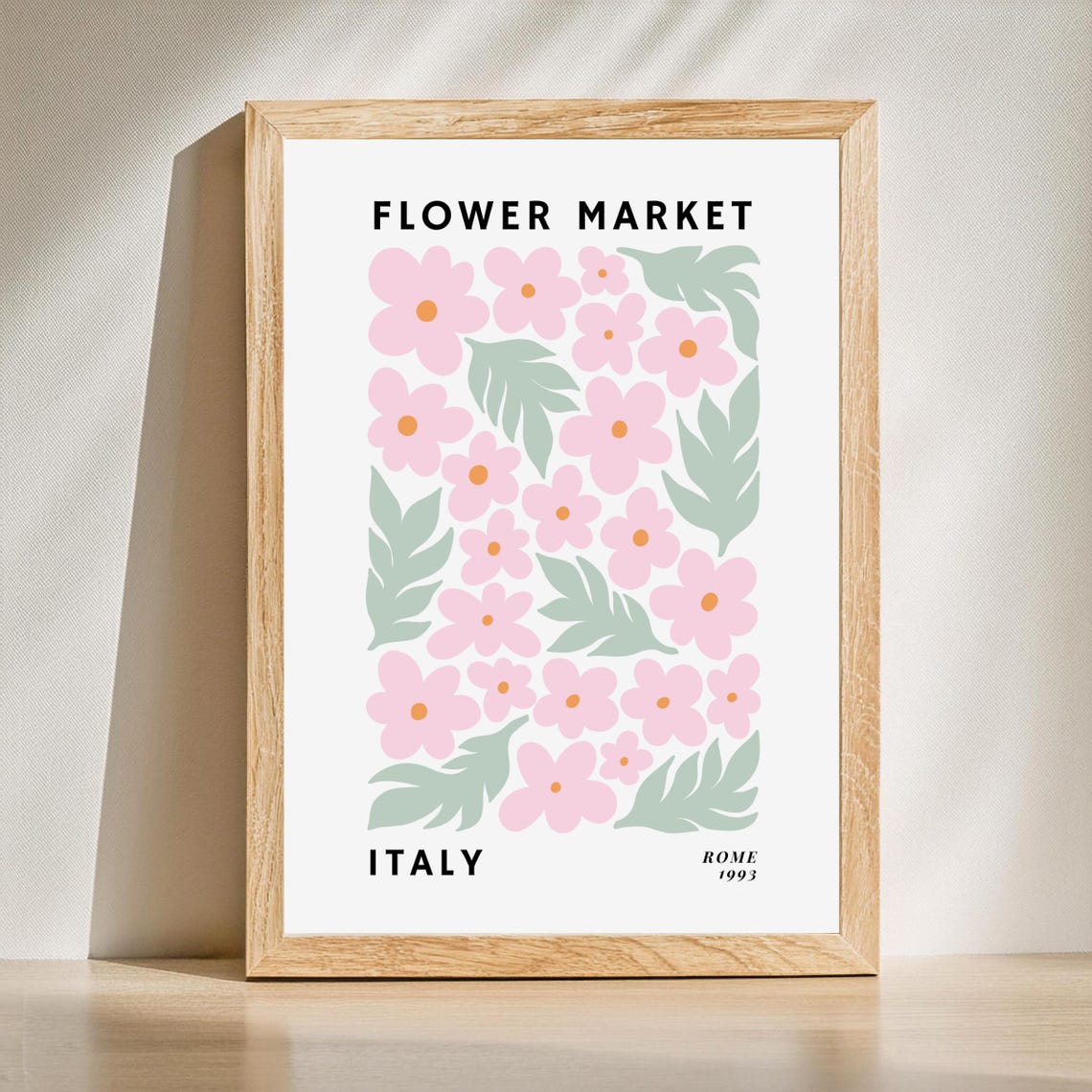 Pink Flower Market Rome Italy Vintage Botanical Floral Poster