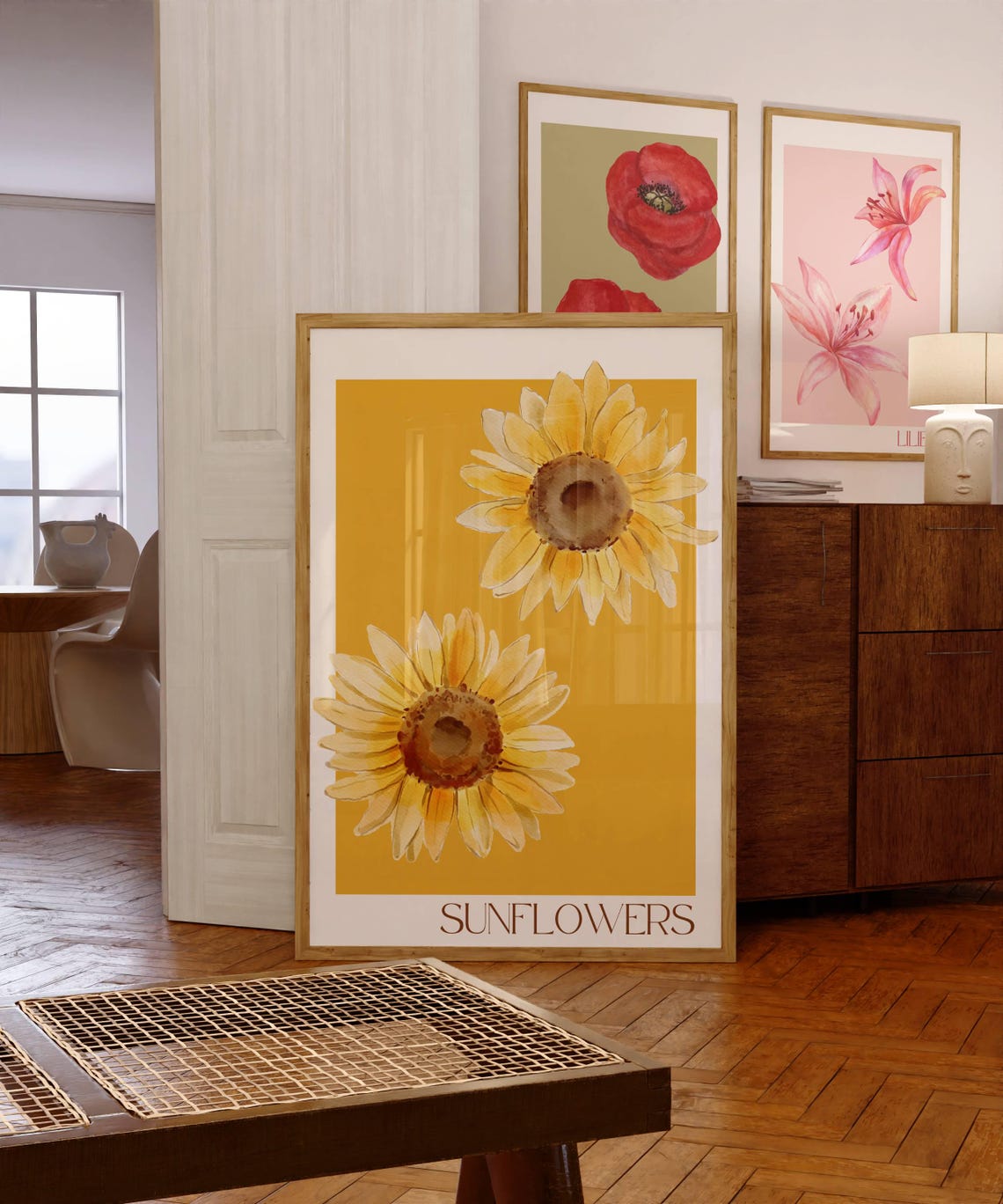 Yellow Sunflowers Watercolor Floral Mustard Botanical Art Poster