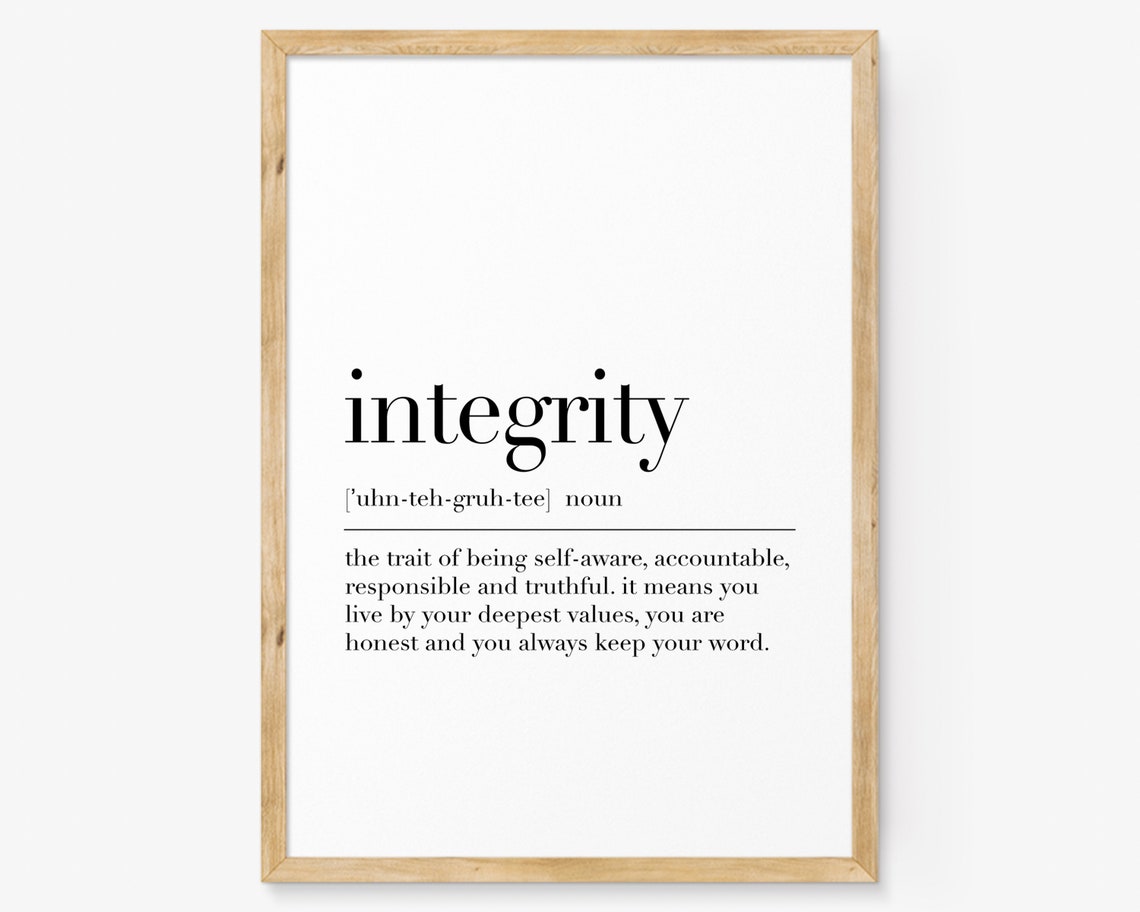 Integrity Dictionary Definition Honest Values Character Wall Art