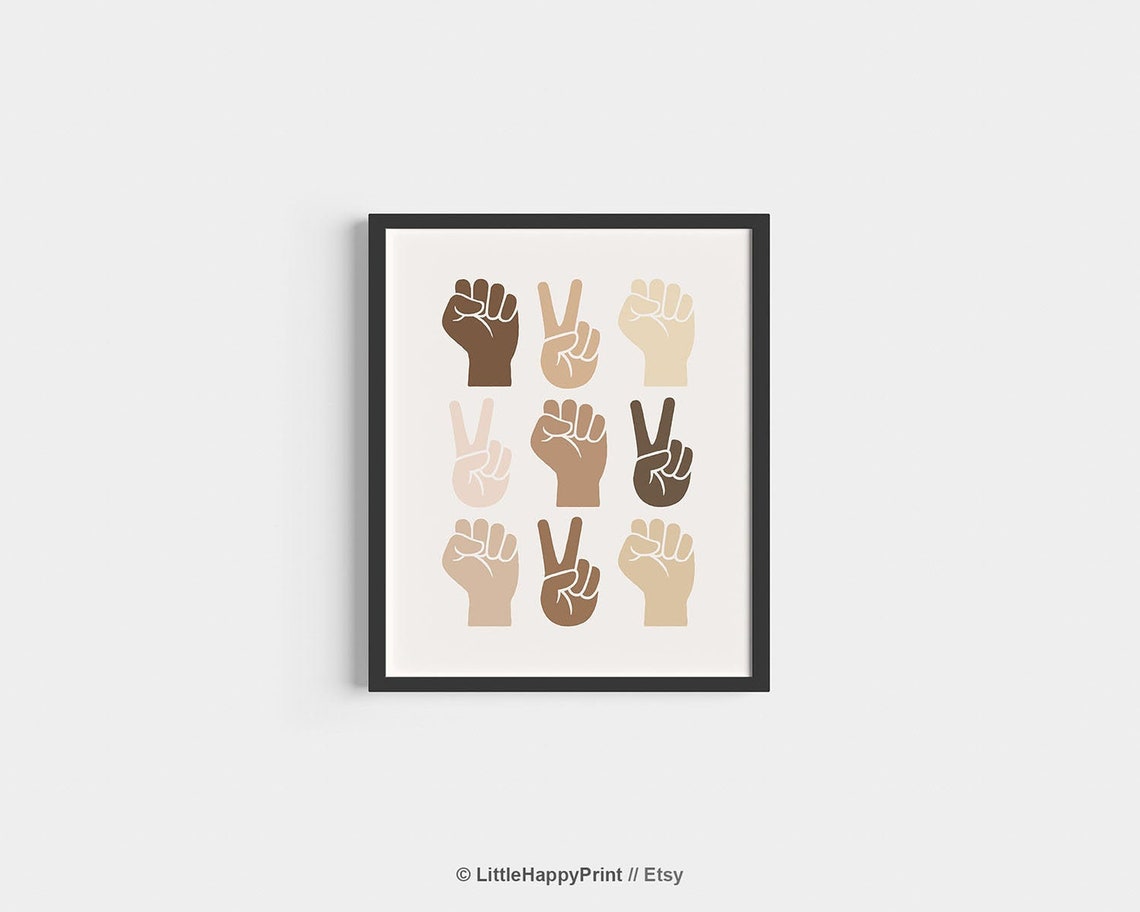 Diverse Hands Peace Fists Grid Minimalist Unity Wall Poster Art