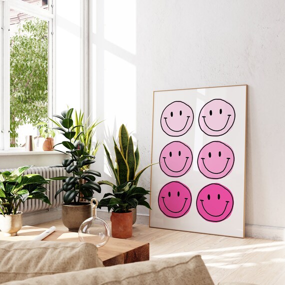 Ombre Smiley Face Pink Poster Print Preppy Wall Art Minimalist Artwork College