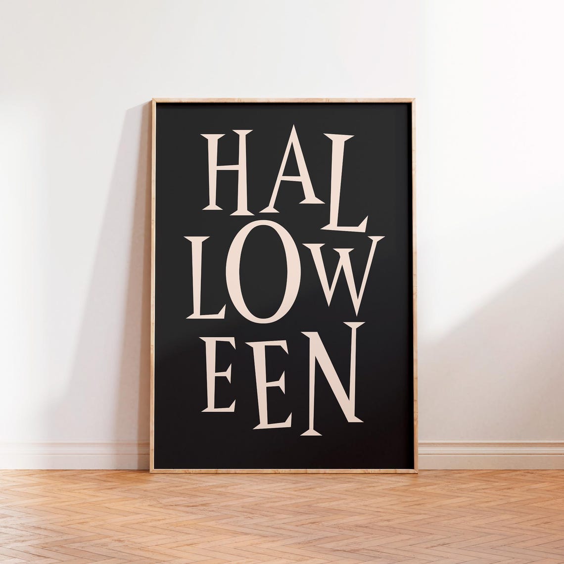 Halloween Serif Lettering Poster Cream On Black Portrait Frame