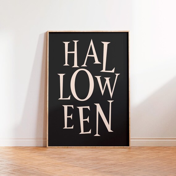 Halloween Serif Lettering Poster Cream On Black Portrait Frame