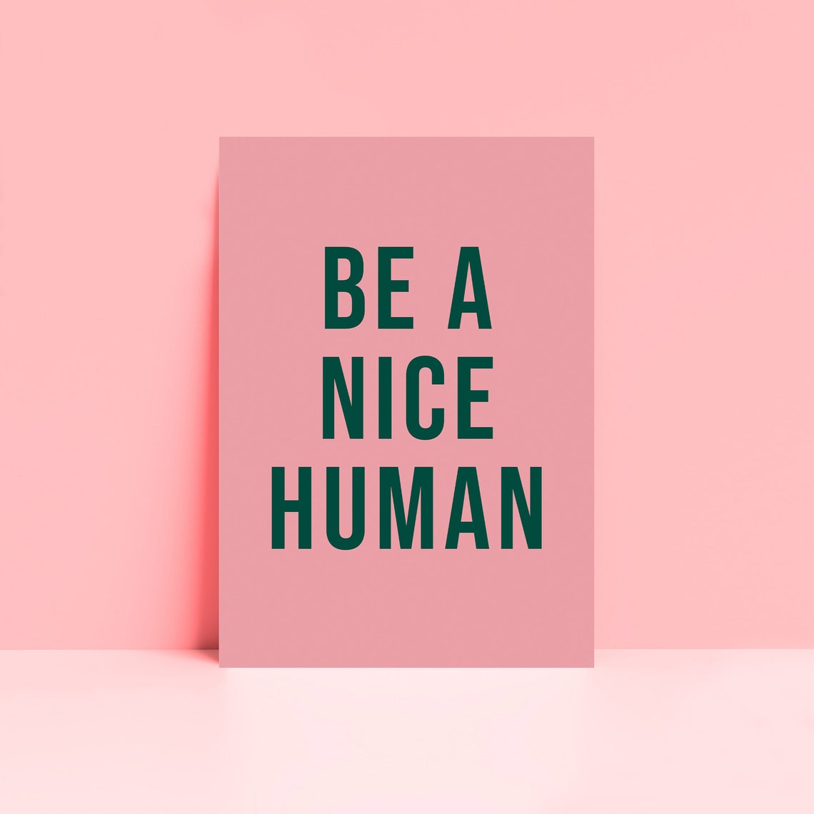 Be a Nice Human Deep Green on Pink Kindness Quote Typography Poster - Image 2