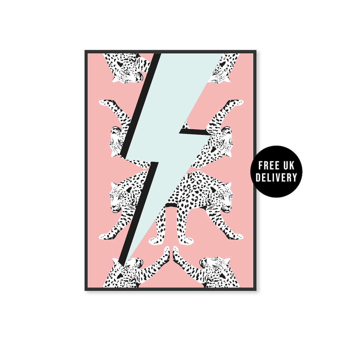 Pastel Pink Leopard Pink Blue Lightning Bolt Bedroom Pop Art Poster