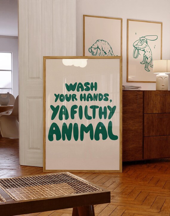 Wash Your Hands Retro Bathroom Art Print