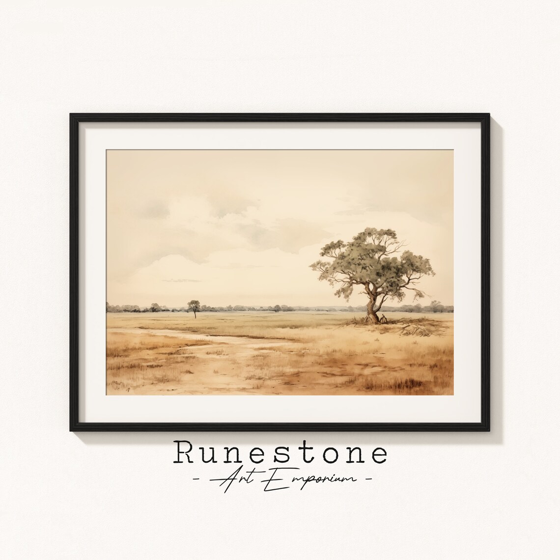 Vintage African Savanna Sketch, Boho Safari Art Print