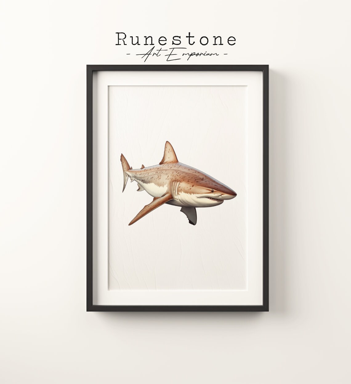 Great White Shark Ocean Illustration Marine Life Underwater Art Poster